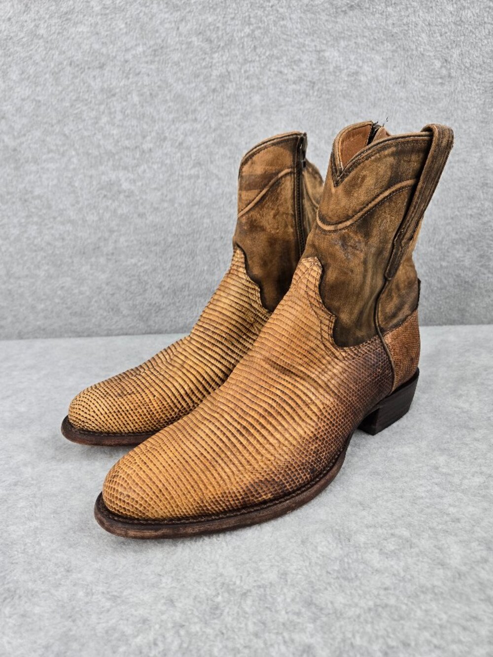 Tecovas The Nick Boots Mens 9 D Exotic Lizard Leather Limestone Relic Handmade